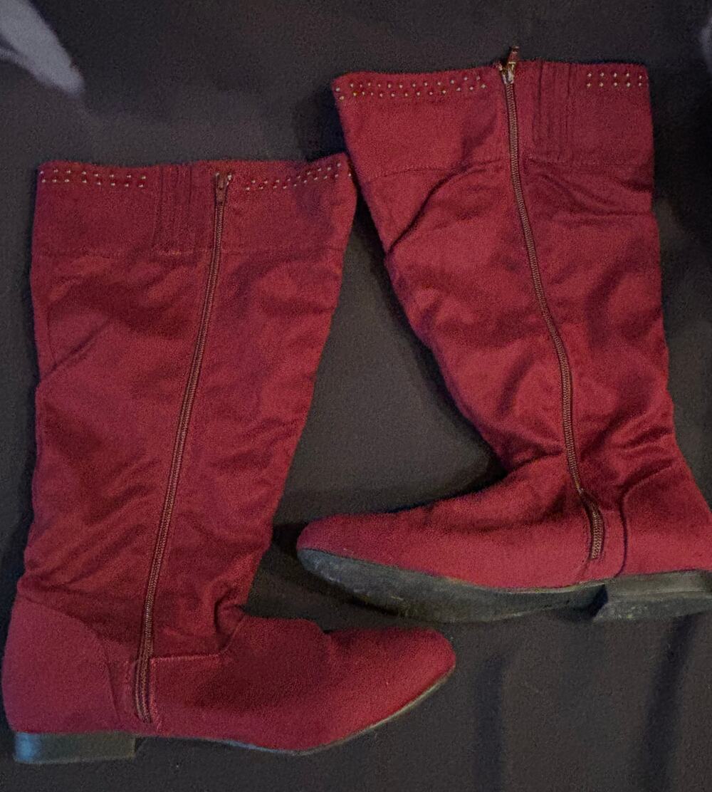 Women’s Lane Bryant Knee High Slouchy Boots Faux Suede Burgundy / Wine color, 10